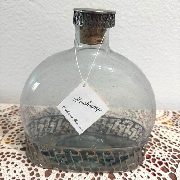 Duchamp Hand Blown Glass Decanter w/Nickel Plated Base and Cork Lid - Picture 1 of 12